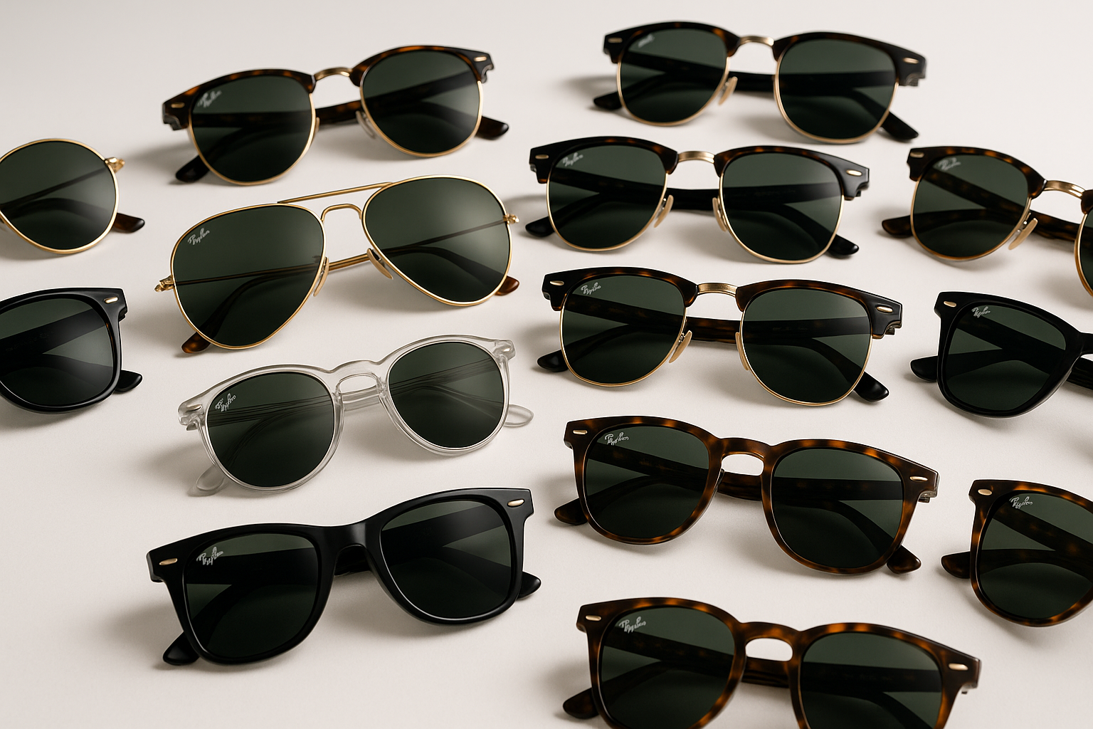 genera una imagen con muchos modelos de rayban